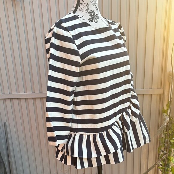 J.Crew Asymmetrical Black & White Striped Ruffle Peplum Blouse - Picture 4 of 8